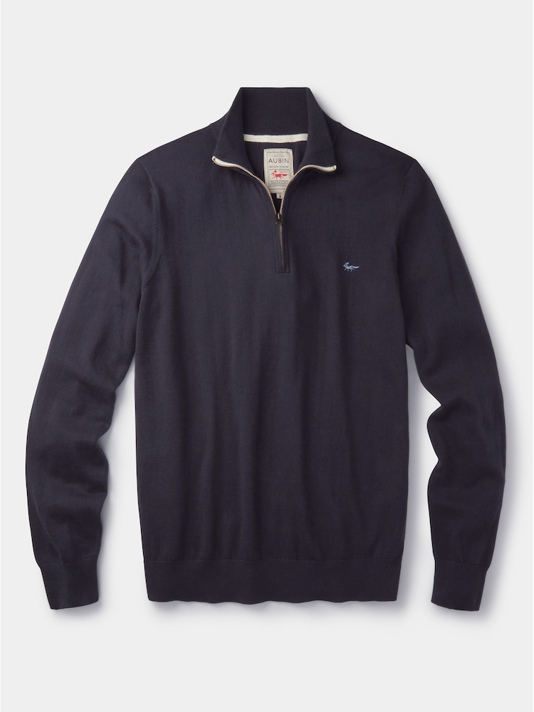 Aubin Blue Navy Daw Cotton Zip Neck 100% Cotton Jumper - Image 5 of 5