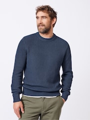 Aubin Blue Martin Ribbed Crew 100% Cotton Jumper - Image 1 of 7