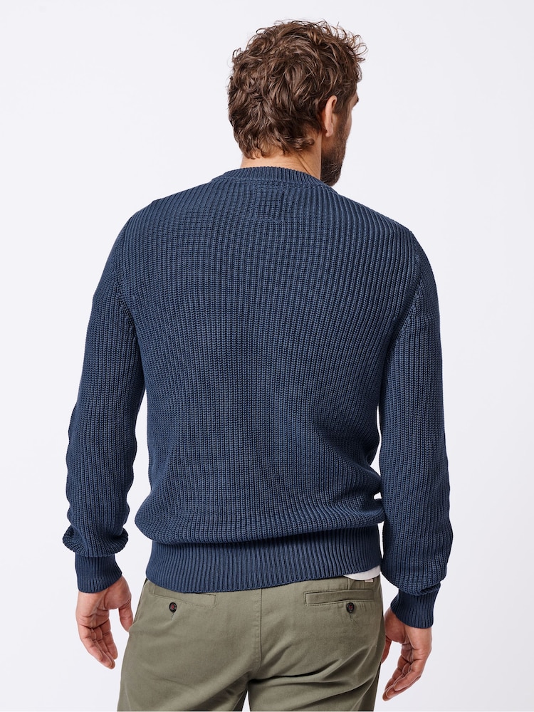 Aubin Blue Martin Ribbed Crew 100% Cotton Jumper - Image 2 of 7