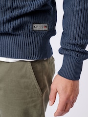 Aubin Blue Martin Ribbed Crew 100% Cotton Jumper - Image 5 of 7