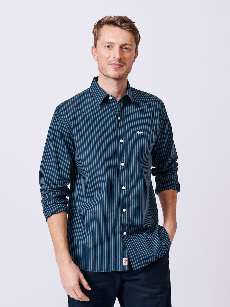 Aubin Blue Gladstone Poplin 100% Cotton Shirt - Image 1 of 7