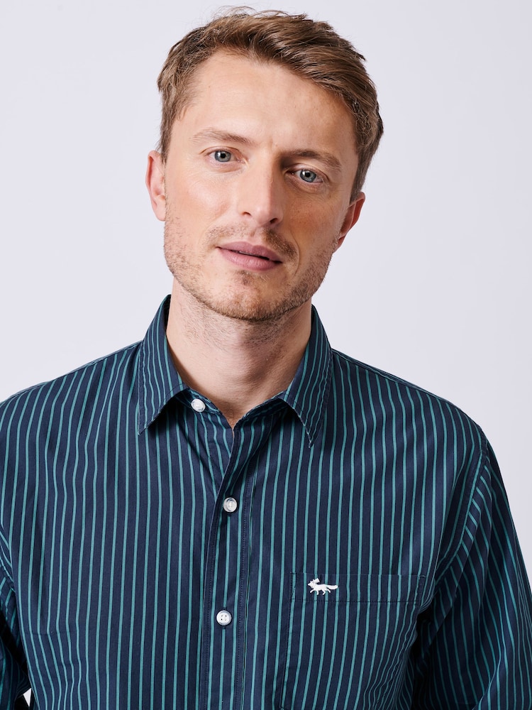 Aubin Blue Gladstone Poplin 100% Cotton Shirt - Image 4 of 7