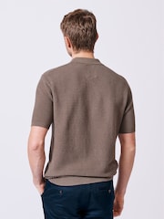 Aubin Brown Keats Button Through 100% Cotton Polo Shirt - Image 2 of 6