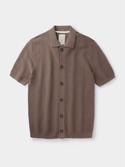 Aubin Brown Keats Button Through 100% Cotton Polo Shirt - Image 5 of 6