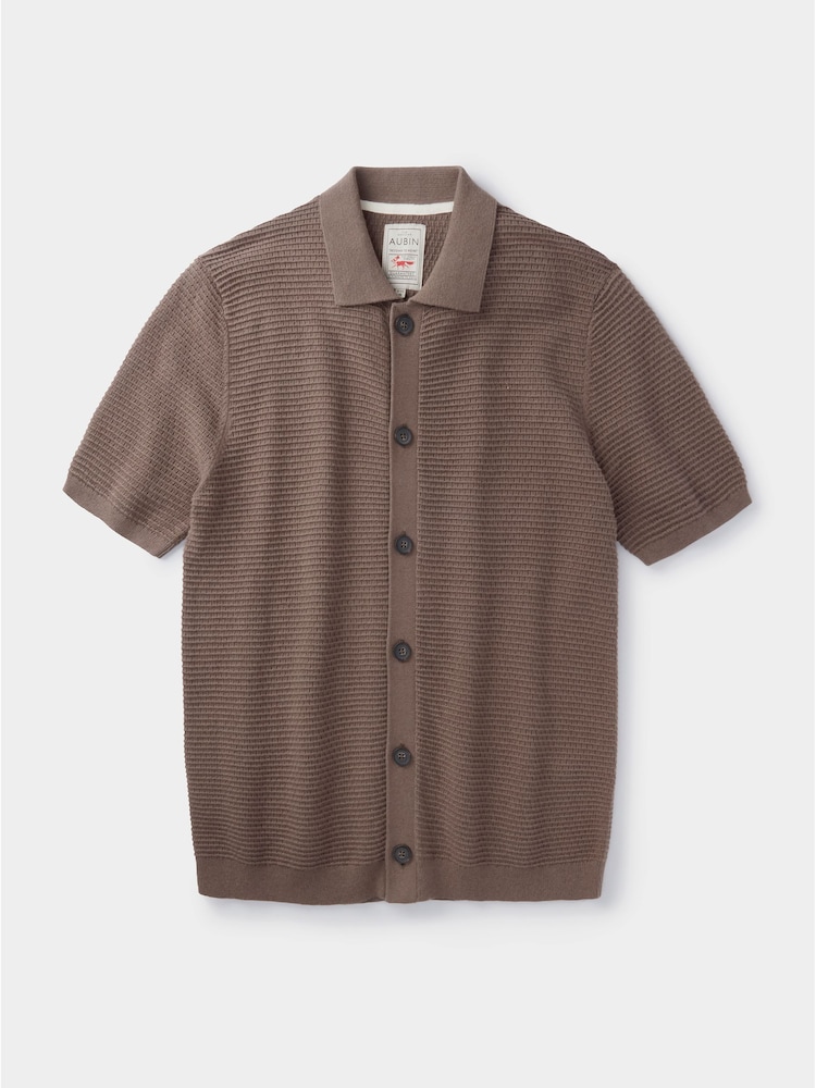 Aubin Brown Keats Button Through 100% Cotton Polo Shirt - Image 5 of 6
