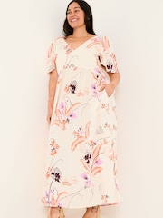 FatFace Marlowe Ivory Gathered Sleeve Printed Dress - Image 10 of 13