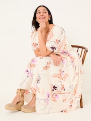 FatFace Marlowe Ivory Gathered Sleeve Printed Dress - Image 11 of 13