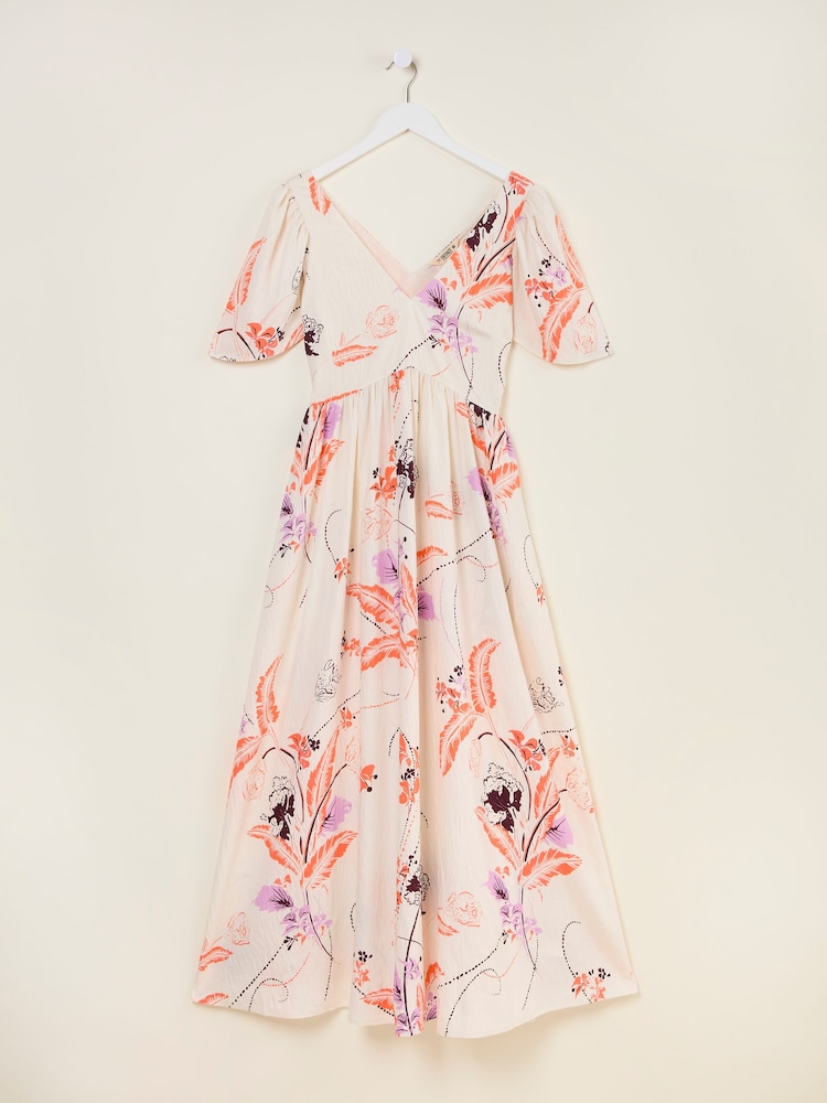FatFace Marlowe Ivory Gathered Sleeve Printed Dress - Image 13 of 13