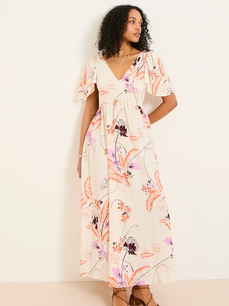 FatFace Marlowe Ivory Gathered Sleeve Printed Dress - Image 2 of 13