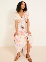 FatFace Marlowe Ivory Gathered Sleeve Printed Dress - Image 4 of 13