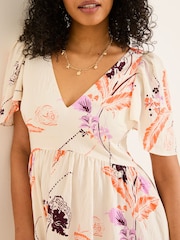 FatFace Marlowe Ivory Gathered Sleeve Printed Dress - Image 6 of 13