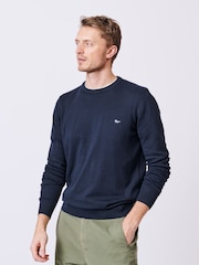Aubin Blue Navy Raven Cotton Crew Neck 100% Cotton Jumper - Image 1 of 5