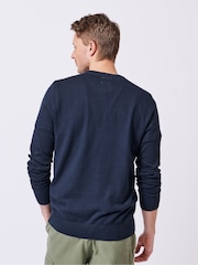 Aubin Blue Navy Raven Cotton Crew Neck 100% Cotton Jumper - Image 2 of 5