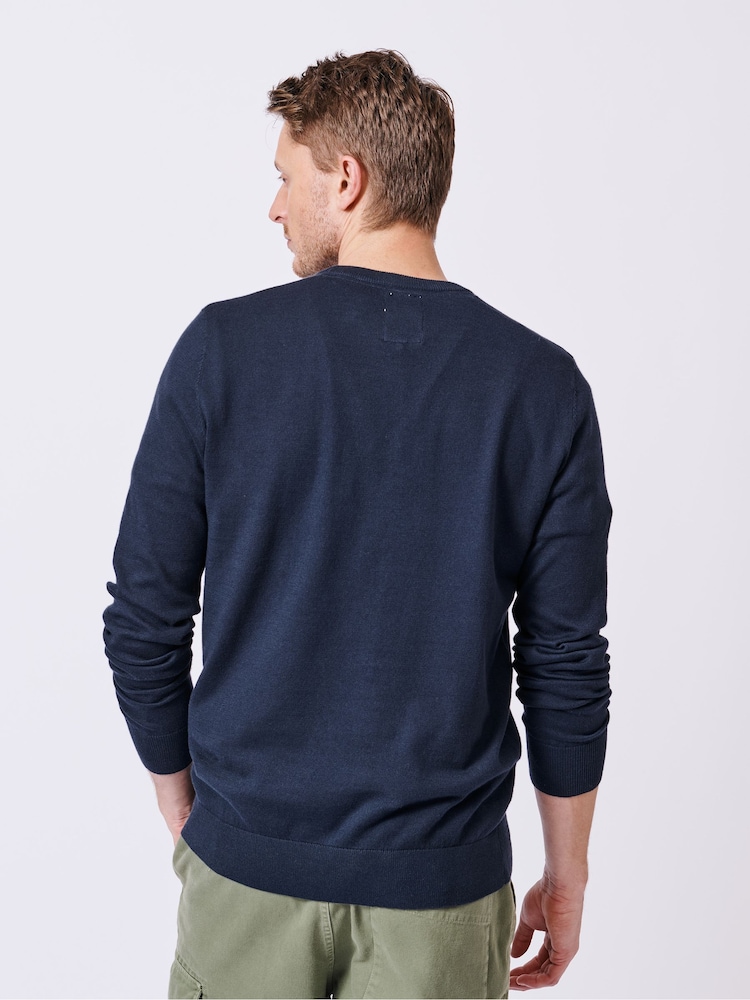 Aubin Blue Navy Raven Cotton Crew Neck 100% Cotton Jumper - Image 2 of 5