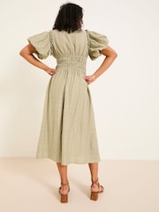 FatFace Tabitha Sage Green Textured Dress - Image 3 of 9