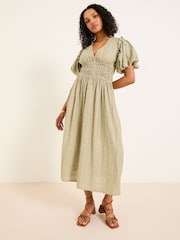 FatFace Tabitha Sage Green Textured Dress - Image 4 of 9