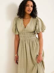FatFace Tabitha Sage Green Textured Dress - Image 6 of 9