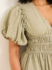 FatFace Tabitha Sage Green Textured Dress - Image 8 of 9