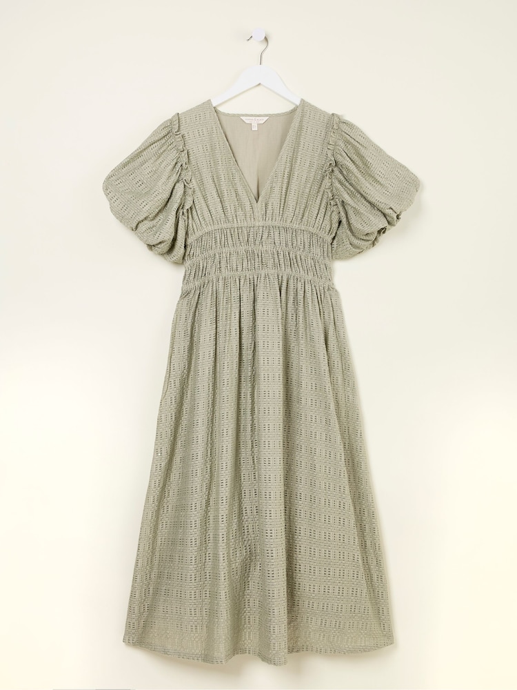 FatFace Tabitha Sage Green Textured Dress - Image 9 of 9