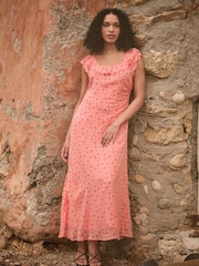 FatFace Sloane Coral Pink Scoop Neck Printed Dress - Image 1 of 14