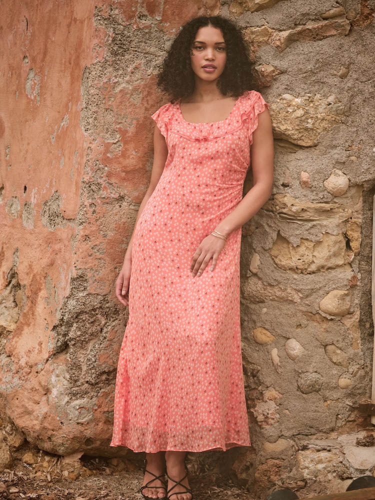FatFace Sloane Coral Pink Scoop Neck Printed Dress - Image 1 of 14