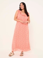 FatFace Sloane Coral Pink Scoop Neck Printed Dress - Image 2 of 14