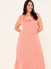FatFace Sloane Coral Pink Scoop Neck Printed Dress - Image 5 of 14
