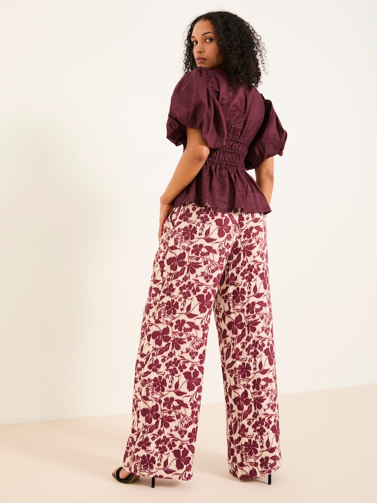FatFace Kingston Claret Printed Satin Trousers - Image 2 of 6