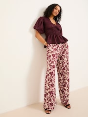 FatFace Kingston Claret Printed Satin Trousers - Image 3 of 6