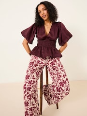 FatFace Kingston Claret Printed Satin Trousers - Image 4 of 6