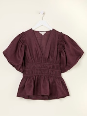FatFace Arabella Claret Puff Sleeve Top - Image 1 of 1