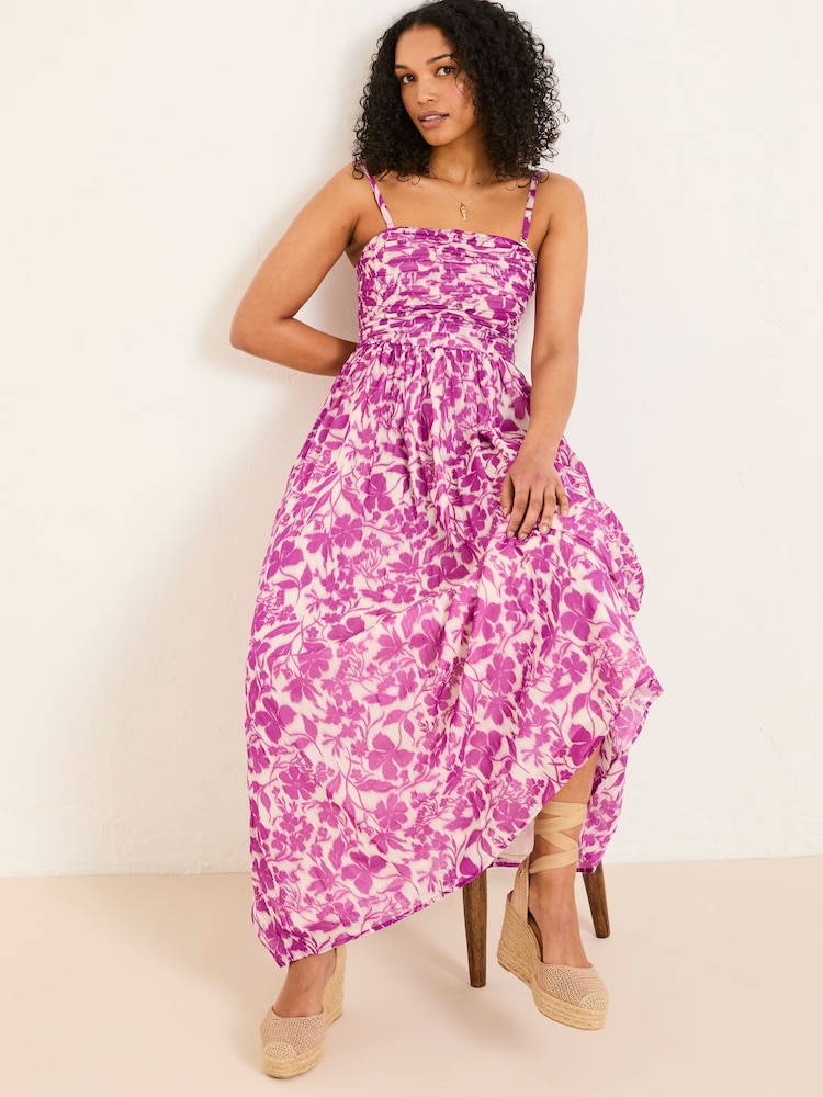 FatFace Flora Purple Strapless Printed Floral Dress - Image 1 of 8