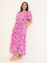 FatFace Marlowe Purple Gathered Sleeve Printed Dress - Image 10 of 14