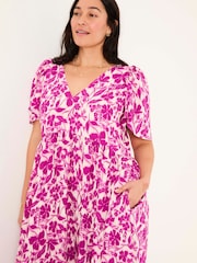 FatFace Marlowe Purple Gathered Sleeve Printed Dress - Image 12 of 14