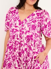 FatFace Marlowe Purple Gathered Sleeve Printed Dress - Image 13 of 14