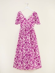 FatFace Marlowe Purple Gathered Sleeve Printed Dress - Image 14 of 14