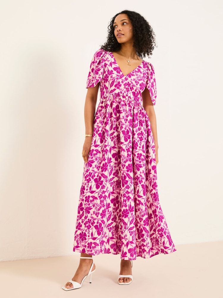 FatFace Marlowe Purple Gathered Sleeve Printed Dress - Image 2 of 14