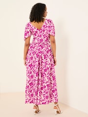 FatFace Marlowe Purple Gathered Sleeve Printed Dress - Image 3 of 14