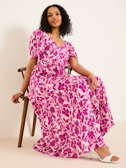 FatFace Marlowe Purple Gathered Sleeve Printed Dress - Image 4 of 14