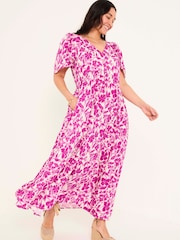 FatFace Marlowe Purple Gathered Sleeve Printed Dress - Image 8 of 14