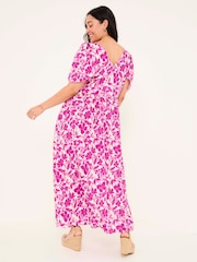 FatFace Marlowe Purple Gathered Sleeve Printed Dress - Image 9 of 14