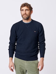 Aubin Blue Holywell Pique Crew Neck 100% Organic Cotton Jumper - Image 1 of 7