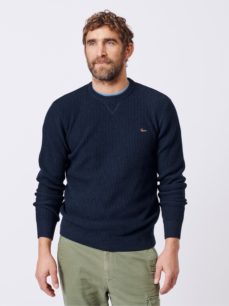 Aubin Blue Holywell Pique Crew Neck 100% Organic Cotton Jumper - Image 1 of 7