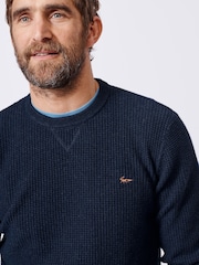 Aubin Blue Holywell Pique Crew Neck 100% Organic Cotton Jumper - Image 4 of 7