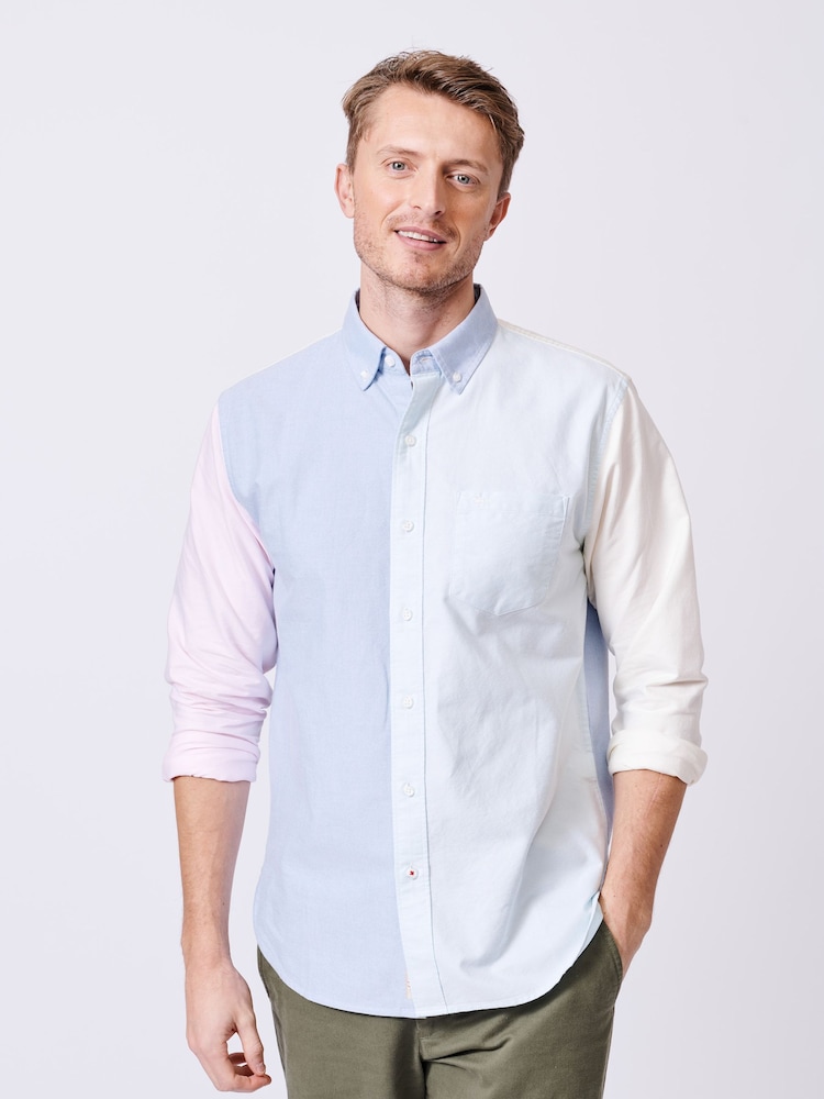 Aubin Blue Burwell Patchwork 100% Cotton Shirt - Image 1 of 9