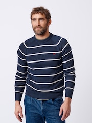 Aubin Blue Leverton Cotton Crew 100% Organic Cotton Jumper - Image 1 of 5