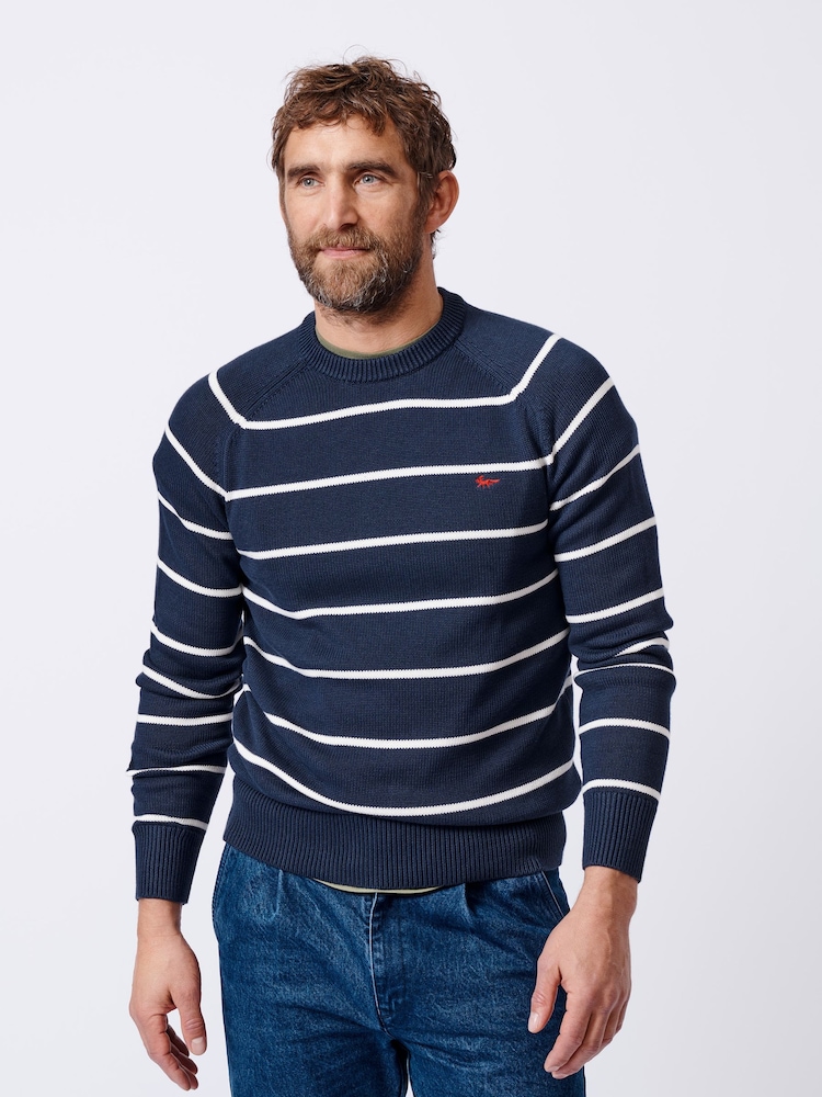 Aubin Blue Leverton Cotton Crew 100% Organic Cotton Jumper - Image 1 of 5