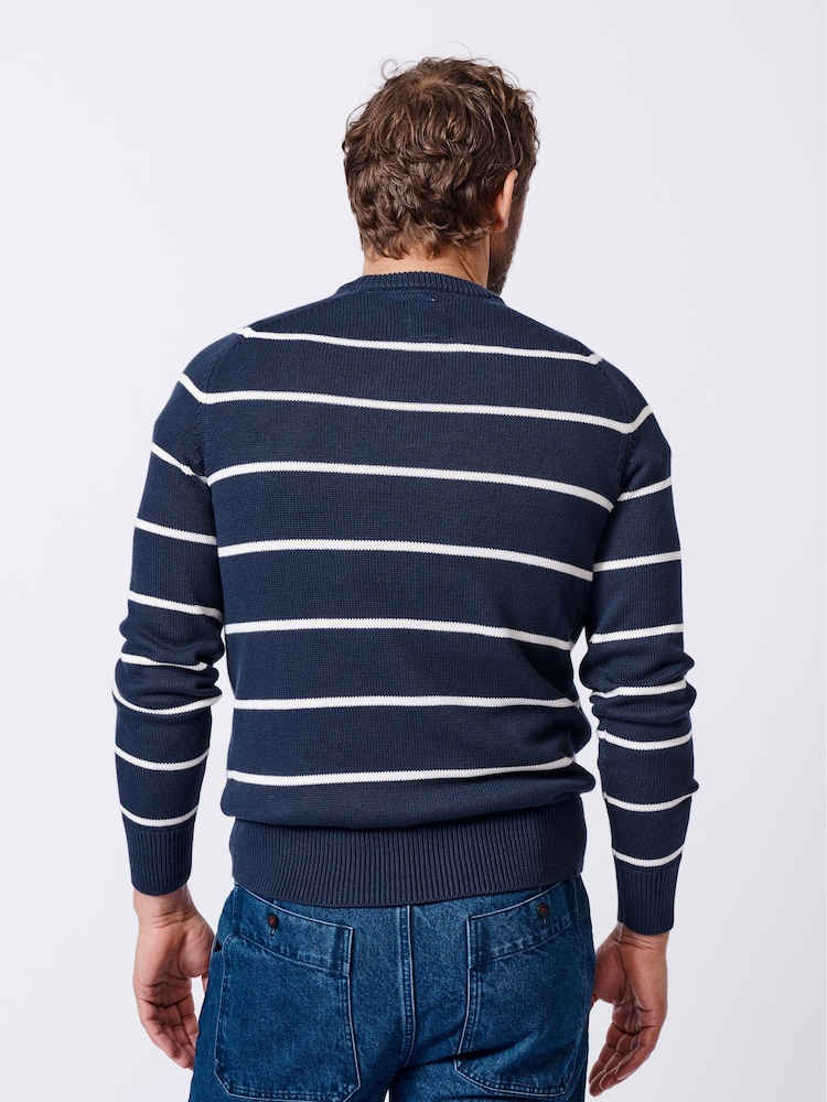 Aubin Blue Leverton Cotton Crew 100% Organic Cotton Jumper - Image 2 of 5