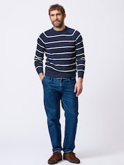 Aubin Blue Leverton Cotton Crew 100% Organic Cotton Jumper - Image 3 of 5