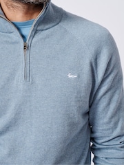 Aubin Blue Bonby Zip Neck 100% Cotton Jumper - Image 5 of 8